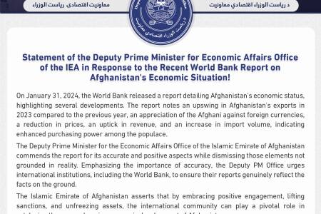 Statement of the Deputy Prime Minister for Economic Affairs Office of the IEA in Response to the Recent World Bank Report on Afghanistan’s Economic Situation
